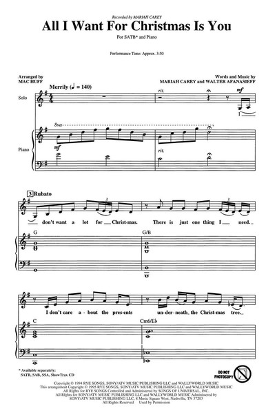 All I Want For Christmas Is You | Showtrax Cd | Mariah Carey_Walter Afanasieff-image
