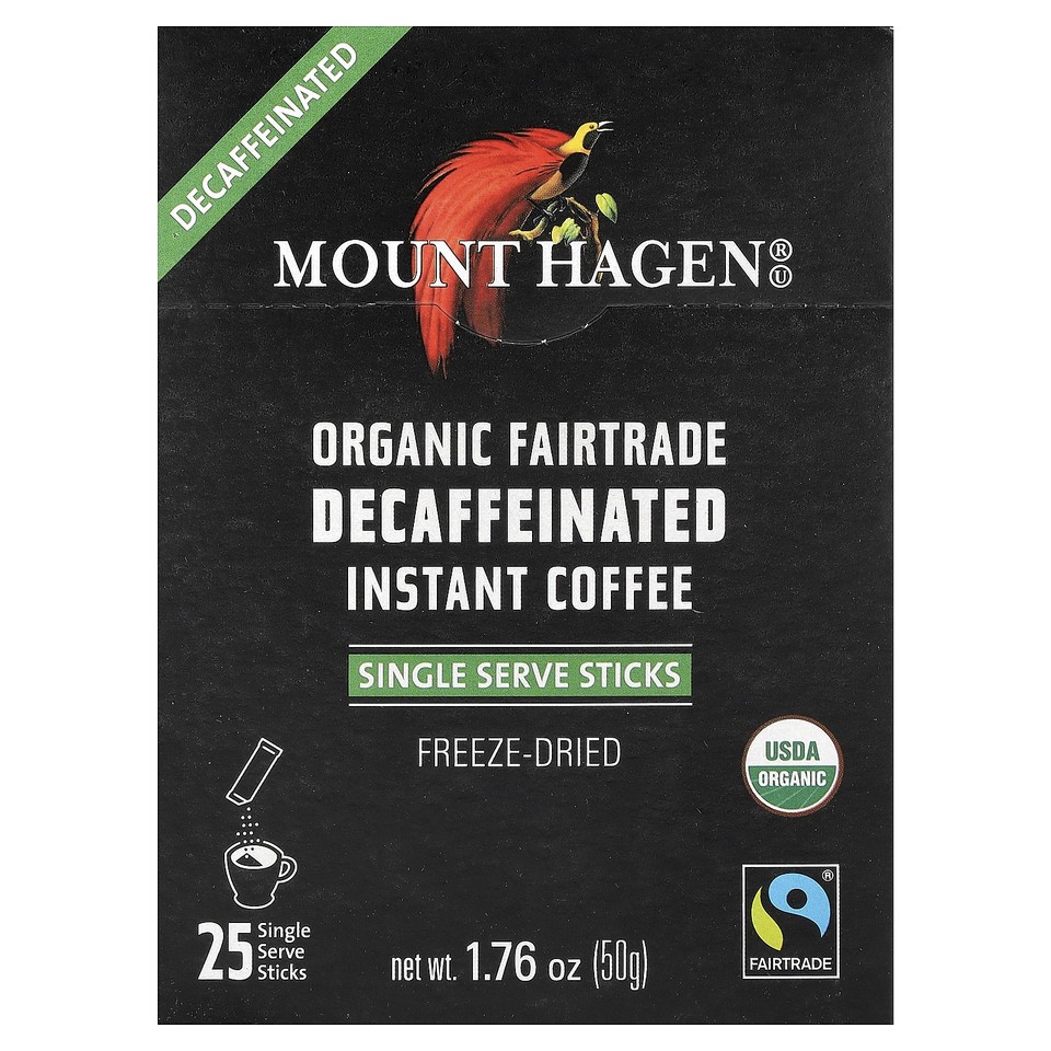Organic Fairtrade Instant Coffee, Decaffeinated, 25 Single Serve Sticks, 1.76 oz
