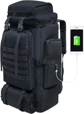80L Rucksack Schwarz 44x26x70cm 600D Oxford USB-Ladeanschluss Molle Outdoor
