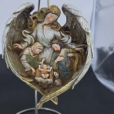 Nativity Christmas Tree Ornament Angel Wings Heart Religious 6"x 4.5"