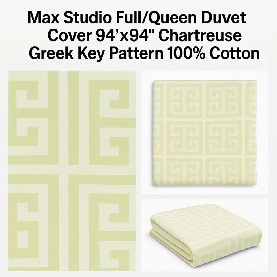 Funda nórdica Max Studio completa/queen 94"x94" patrón de llave griega Chartreuse pálido Foto 2 de 4