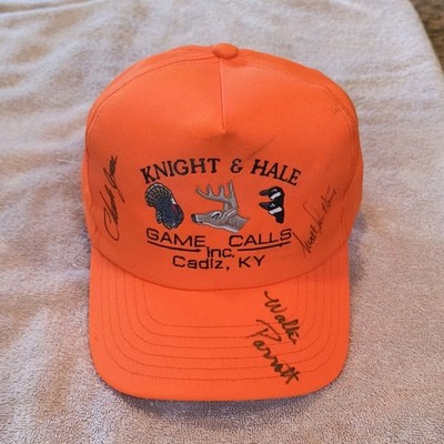 Vintage Knight & Hale Game Calls Orange  Hunting Hat With 3 Autographs