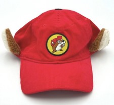 Buc-ee's Red Corduroy Snapback Hat with Plush Ears Beaver Logo ROG4438-8-25