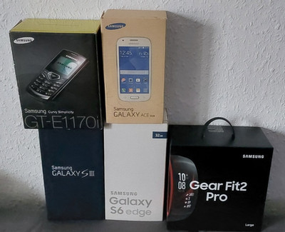 5 Samsung Leerkartons GT-E1170i, Galaxy Ace Style, S3, S6 Edge, Gear Fit2 Pro