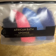 4 Piece African Exfoliating Net Sponge Long African Bath Sponge, Authentic Et...