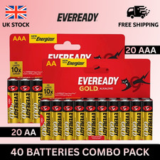 40X EVEREADY GOLD AA + AAA ALKALINE BATTERIES COMBO PACK 40 LONG LASTING POWER 0.27 per battery