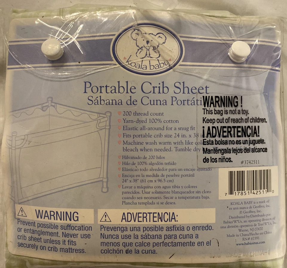 SÁBANA CUNA PORTÁTIL KOALA BEBÉ 200 hilos 100% algodón talla 24" x 38" Foto 2 de 2
