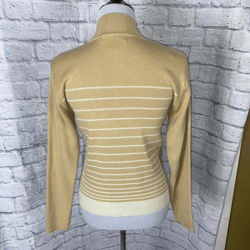 Casual Corner women L cotton blend mock turtleneck Longsleeve stripe gold&cream - Picture 8 of 10
