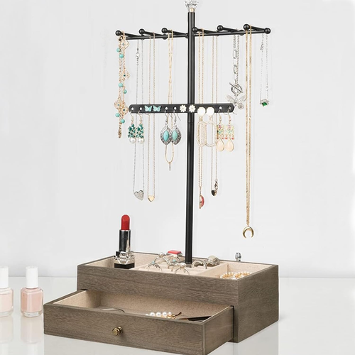 3-Tier Jewelry Organizer Stand – Wooden Tree for Necklaces, Rings & Earrings