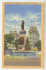 UT Postcard Brigham Young Monument - Salt Lake City c1940s vintage linen MM