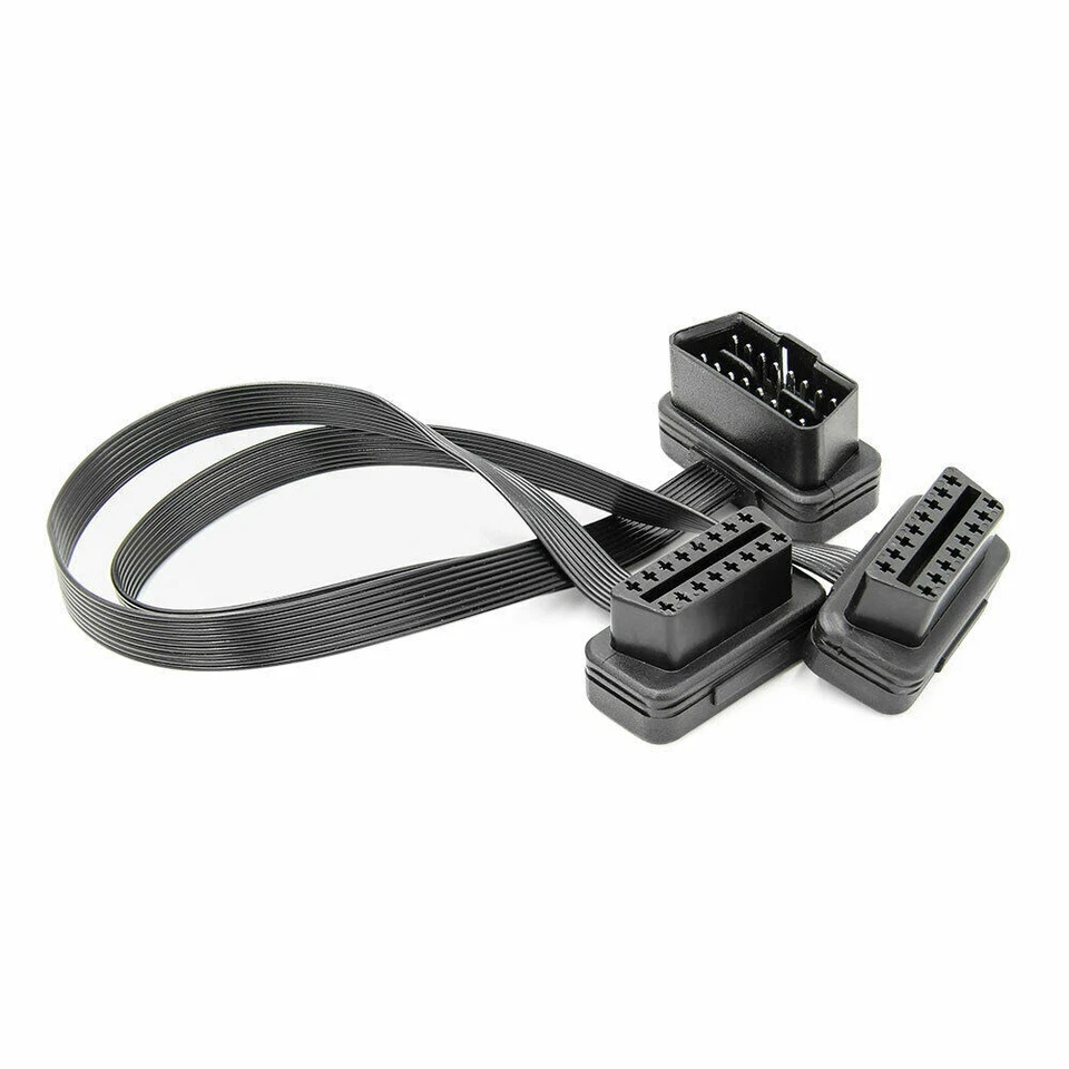 Extensión divisor hembra plana 30 cm OBD2 macho a conector de cable doble Foto 2 de 4