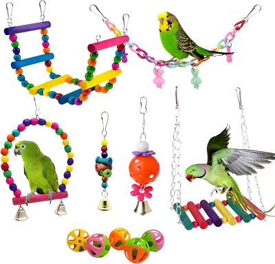 Bird Toys Parakeet Cage Accessories: 11Pcs Bird Toy Swing Set for