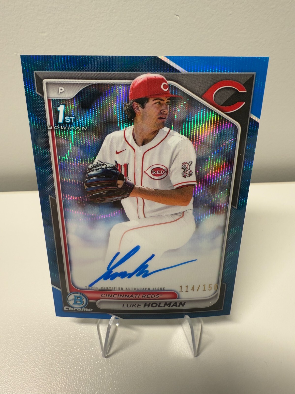 Luke Holman 2024 Bowman Chrome Draft 1st Blue Refractor Wave Auto /150 #CPA-LH