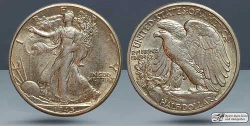 1945 D Walking Liberty Half Dollar Almost Uncirculated+, Ryan's Rare Coins C7881