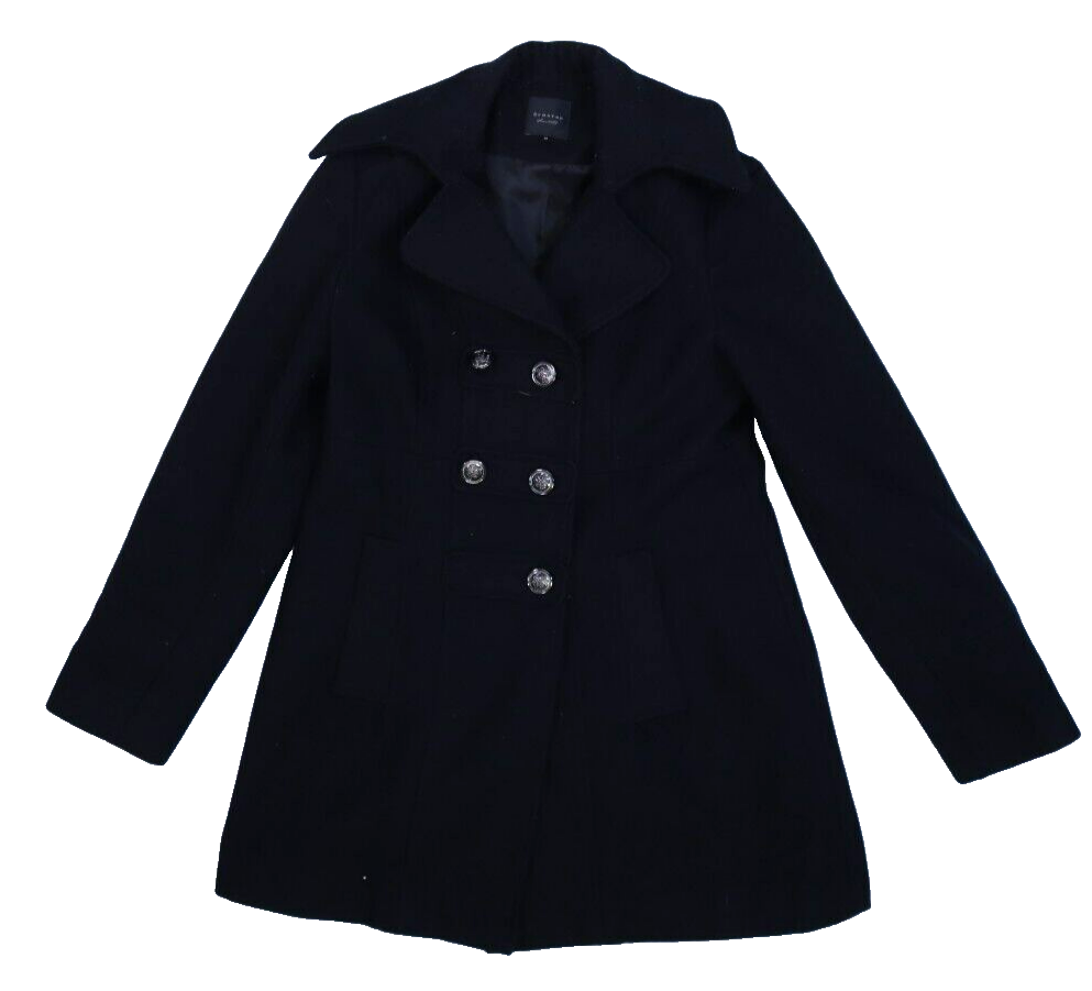 Braetan Black Wool Blend Double Breasted Button Up Mid Length Pea