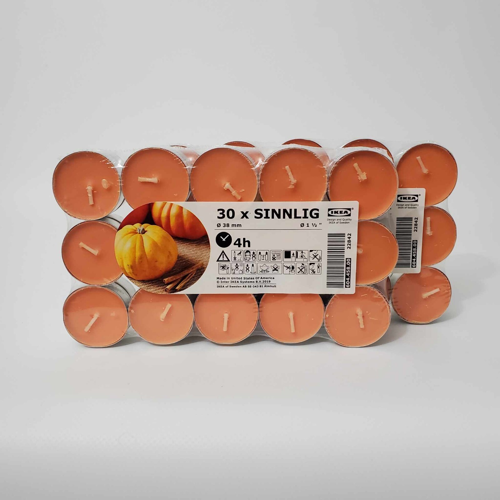 IKEA SINNLIG Pumpkin Scented Candle with 30 Tealights - Lot of 2 - New