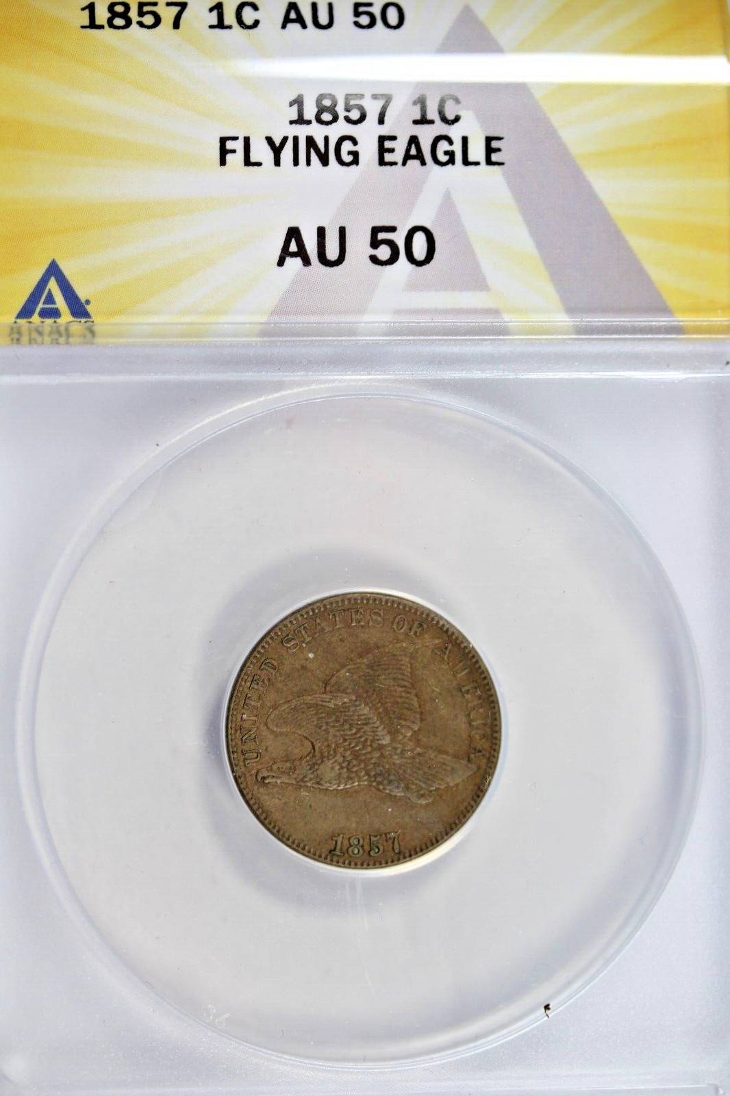 1857 Flying Eagle Cent : ANACS AU50
