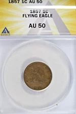 1857 Flying Eagle Cent : ANACS AU50