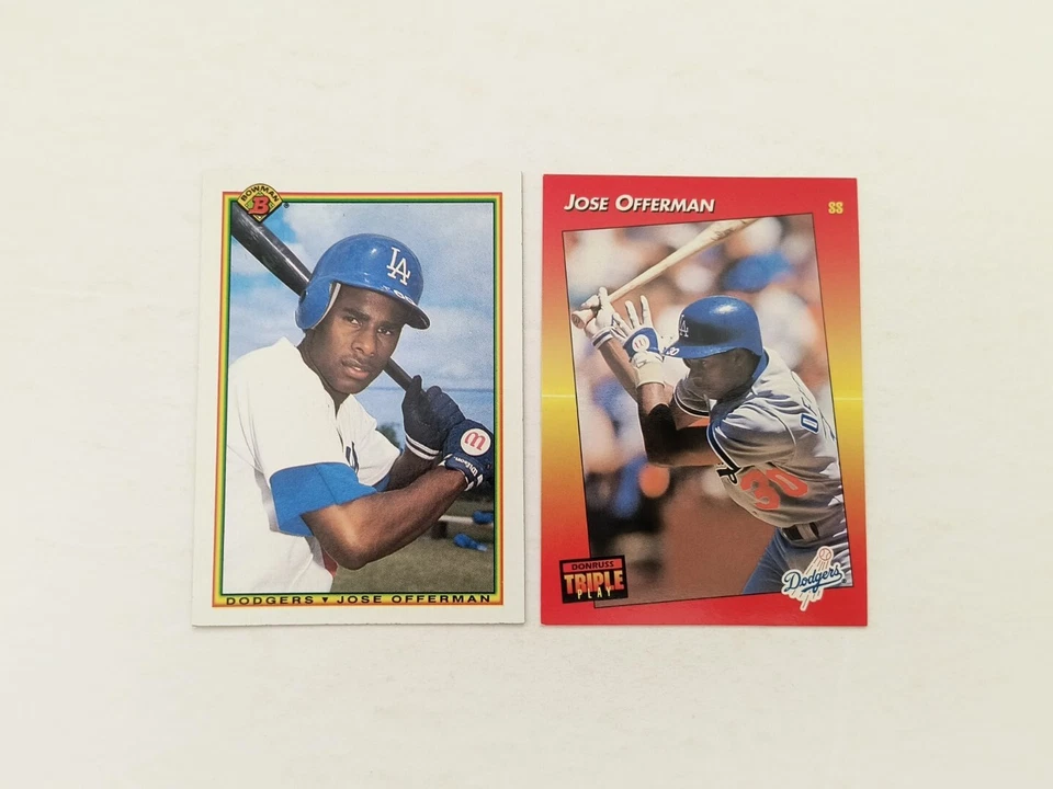 Lote de tarjetas de novato de los Dodgers RC 1990 cubierta superior José Offerman 46 Pedro Astacio Foto 4 de 4