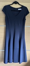 Jasper Conran Size 8 Navy Blue Midi Dress Scuba Capped Sleeves V Neck Smart BC5