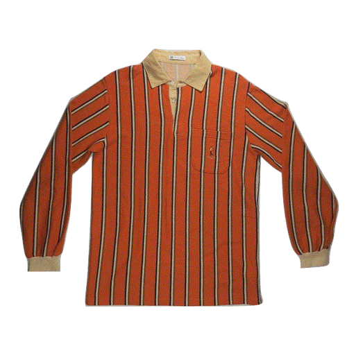 Valentino Rudy Italy Mens Polo Shirt M Golf Logo Casual Striped Dapper Orange - Picture 2 of 7