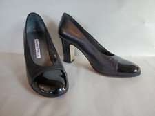 Vintage Walter Steiger Sz 8 Black Pumps Block Heel Patent Cap Toe Heel