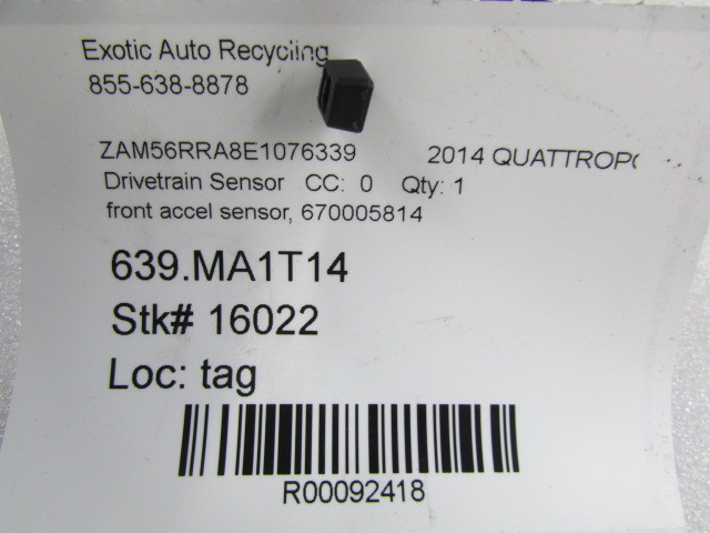 Maserati Quattroporte, Front Accelerator Sensor, Used, P/N 670005814