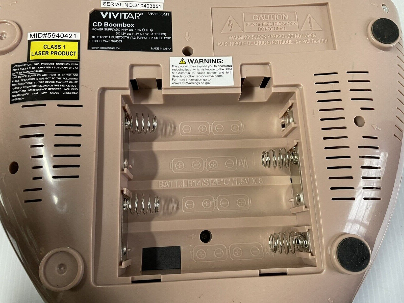 Vivitar AM/FM Cassette CD Boombox Vivboom1 Bluetooth Rose Gold