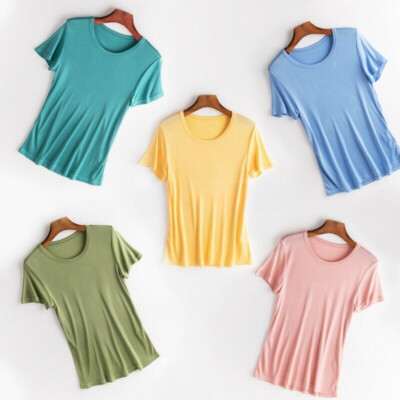 Women Mulberry Silk T-Shirt Blouse Silk Short Sleeve Basic Layer Shirts Tee Tops