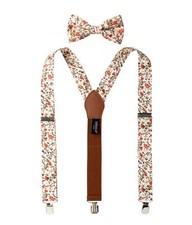 Men's Cotton Floral Suspenders Bow Tie Set Groomsmen Wedding Parties