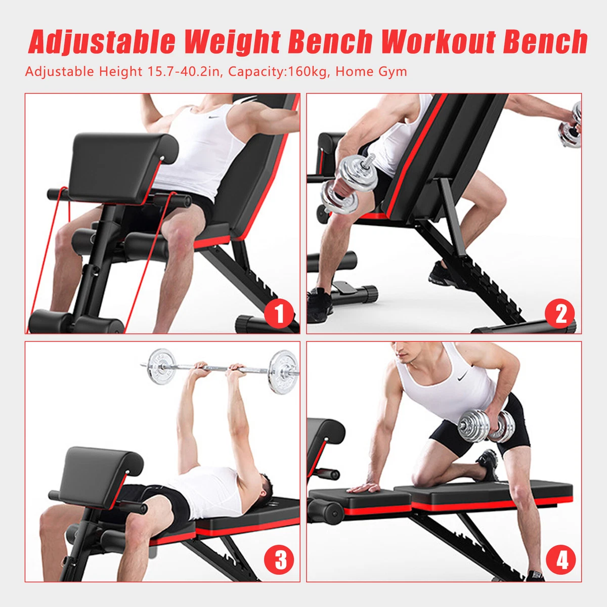 Foldable Dumbbell Bench Weight Training Fitness Gym 7 Incline