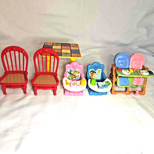 2008 Fisher Price Loving Family vintage Dining Table with Chairs & Baby chairs - Picture 2 of 5