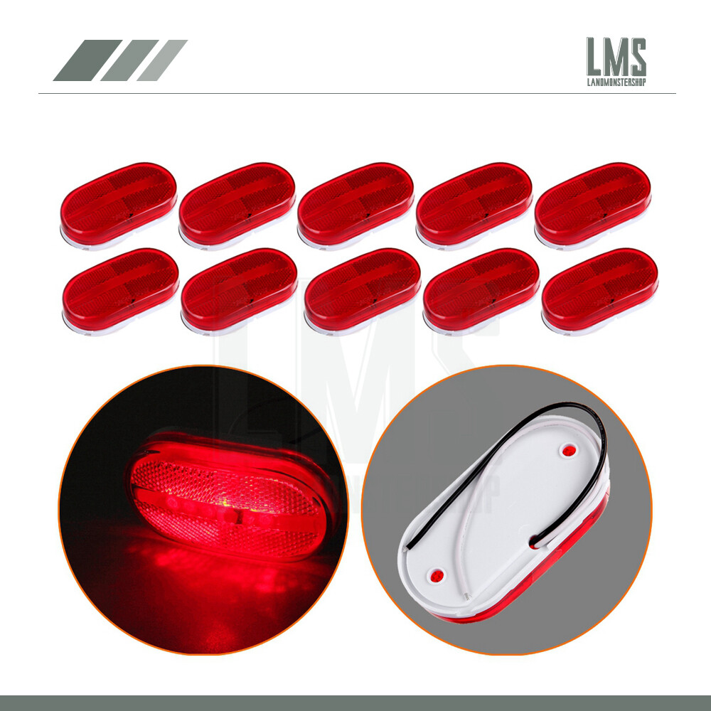 10x Red Lens Red Oval LED Signal Side Marker Lights For Trailer Truck Pickup