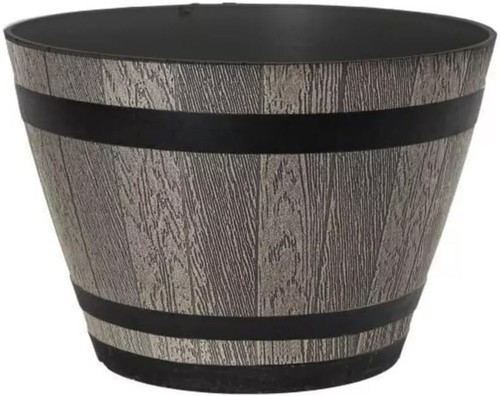 2Pc Plastic Whiskey Barrel Planter 35cm Brown Ash 18L Outdoor Garden Plant Pot - Picture 2 of 2