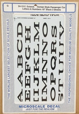 Microscale Decal 24-12-2 Roman Style Passenger Car Letters & Numbers G-Gauge NOS