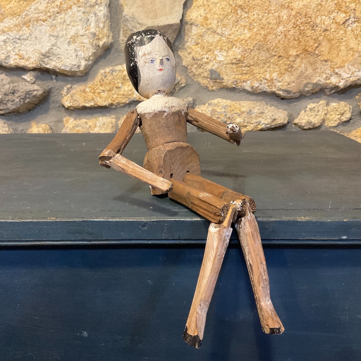 Antique Wooden Peg Articulated Girl Doll Carved Jointed