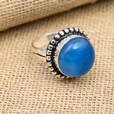 Blue Chalcedony Gemstone Handmade 925 Sterling Silver Ring Jewelry