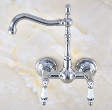 Polished Chrome Brass Kitchen Bathroom Sink Swivel Faucet - Wall Mounted snf572