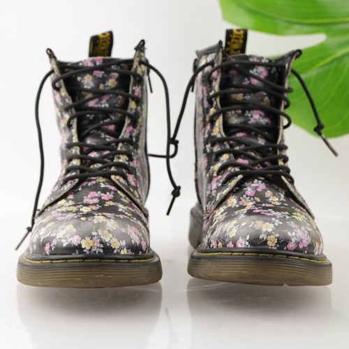 Dr Martens Girls Mini Tydee Boots Size 3 Black Pink Floral Lace Up Combat Shoe - Picture 3 of 12