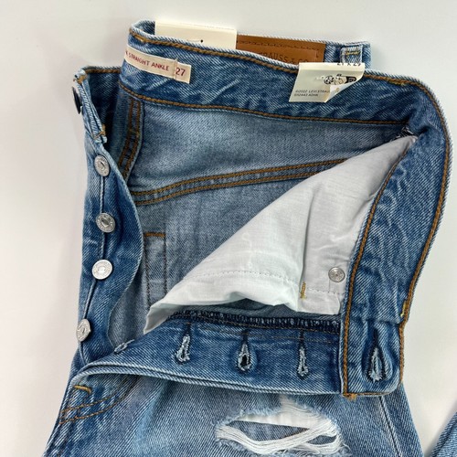 Levi's Premium Women Ribcage Straight Ankle Button Fly Jeans 25x31 Blue NWT - Picture 4 of 13
