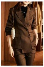 Tailleur Completo Donna Set Outfit Ufficio Giacca Blazer Pantaloni Marrone 38843