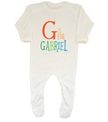 Personalised Any Name Initial Boys Girls Baby Grow Sleepsuit