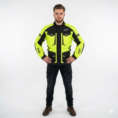 HWK SCORPION Motorcycle ADV Jacket Hi-Vis Yellow w/ Armor Sz M