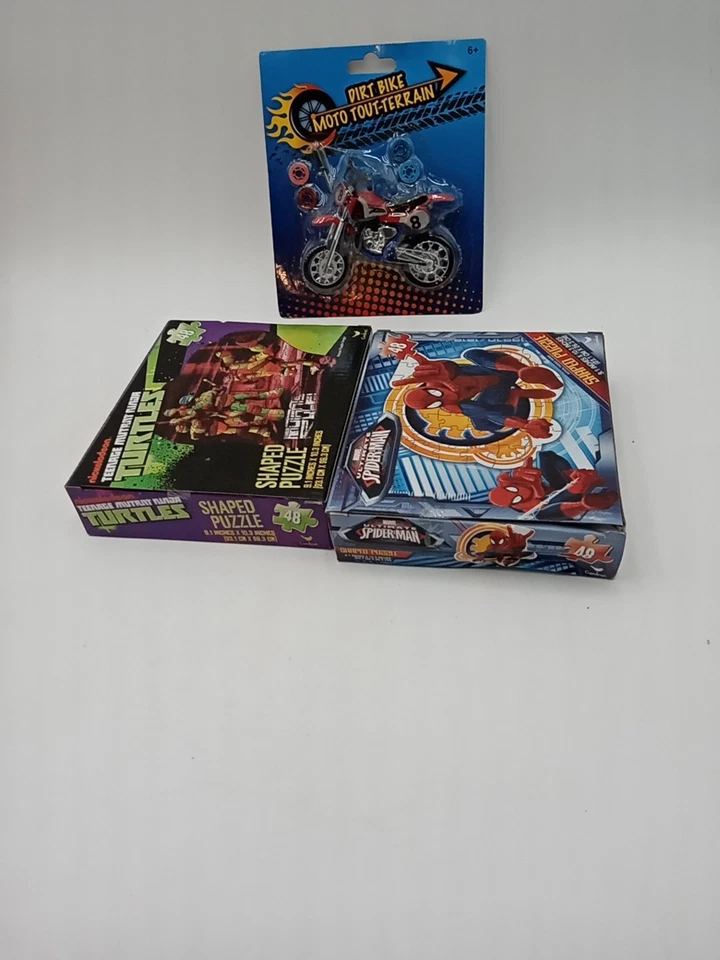 Lote de regalo de juguetes para niños, rompecabezas TMT 48, rompecabezas Spider-Man y juguete para moto de cross #uab1 Foto 4 de 4
