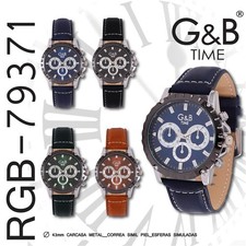 G&B Men's Quartz Watch Leather Strap Analogue Elegant 30m New