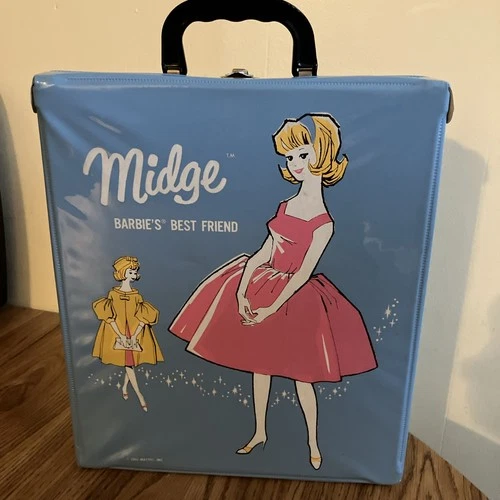Vintage 1960s Blue Midge Barbie Doll Case - 1963 Wardrobe  - Mattel Trunk  MINTY