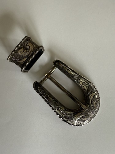 Vintage STERLINGSILBER MATT HACKETT handgraviert Gürtelschnalle Set-USA