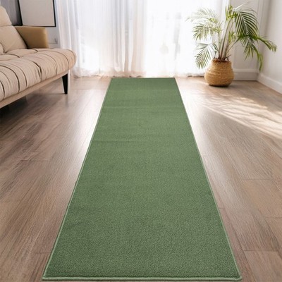 CUSTOM SIZE Anti Slip Latex Back Loop Pile Solid GREEN INDOOR Runner Rug