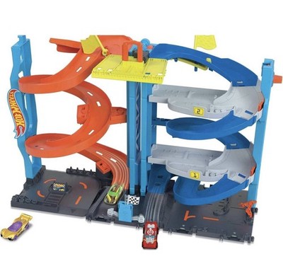 Hot Wheels City Trackset mit 1 Hot Wheels Auto, 2in1 Rennturm Ersatzteilspender