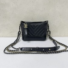 Chanel Gabrielle Small Black Chevron V‑Quilted Calfskin Two Tone Hardware Chain
